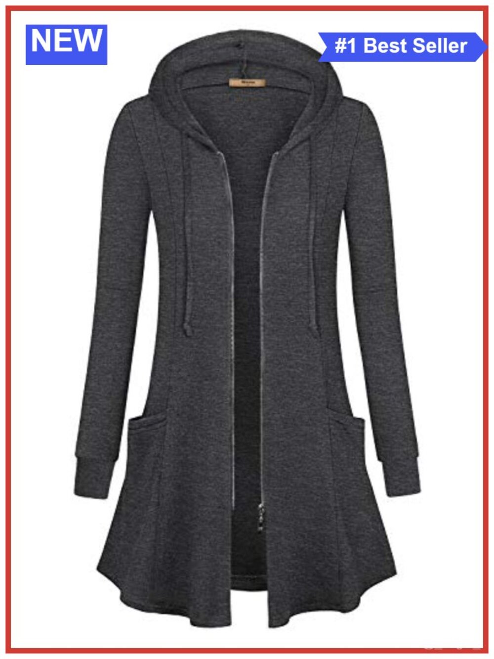 Miusey Women's Zip Up Long Hoodie Jacket Lightweight Tunic Sweatshirt Cardigan